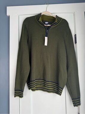 Lands' End Olive Green and Navy Half-Zip Men's Sweater